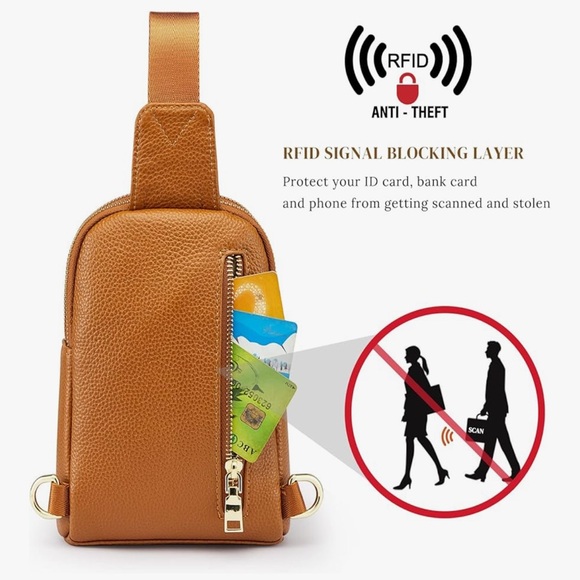 NWOT Genuine Leather RFID Blocking Small Sling Bag Women Crossbody Brown - Picture 4 of 15